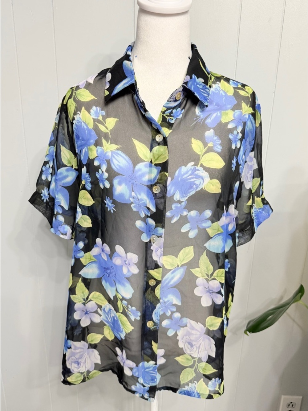 Sheer Floral Button Down Blouse
